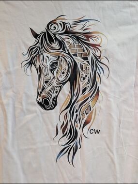 New Custom CW WESTERN Horse Art TShirt Size Large